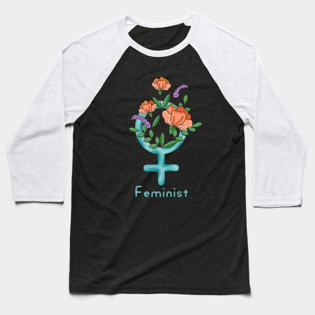 Feminist Flowers Baseball T-Shirt by Slightly Unhinged